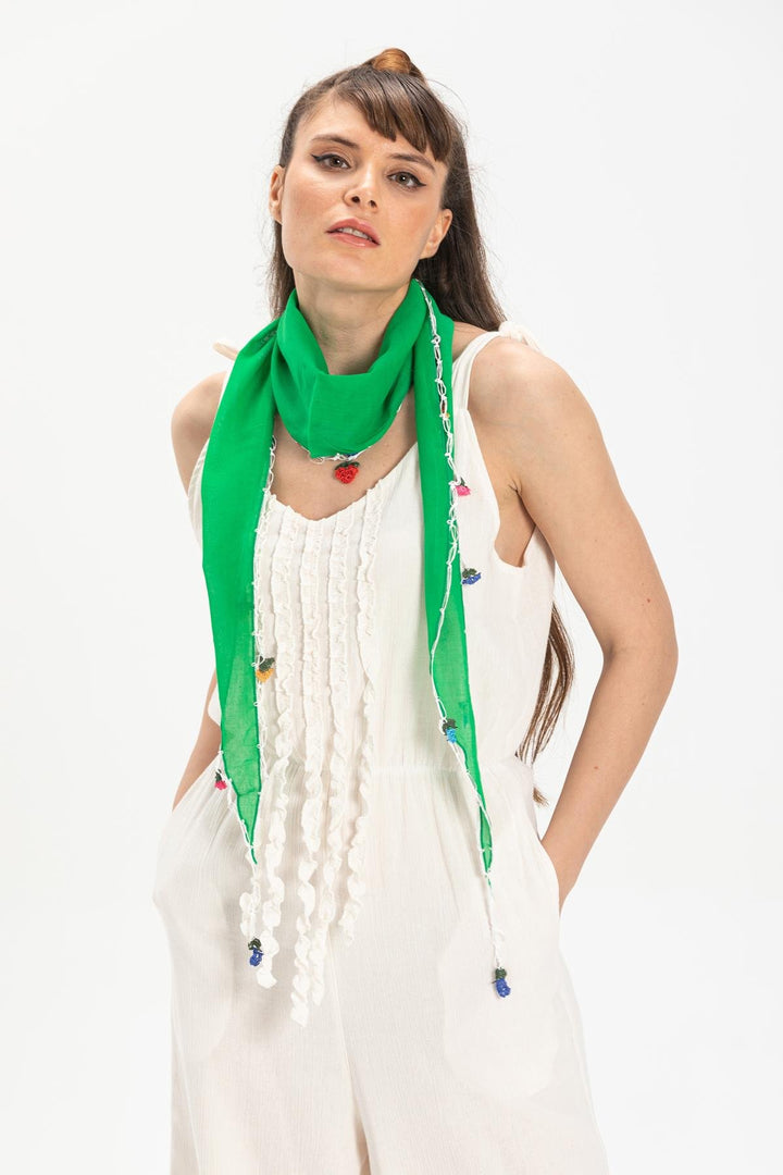 Hand-Embroidered Scarf - Green