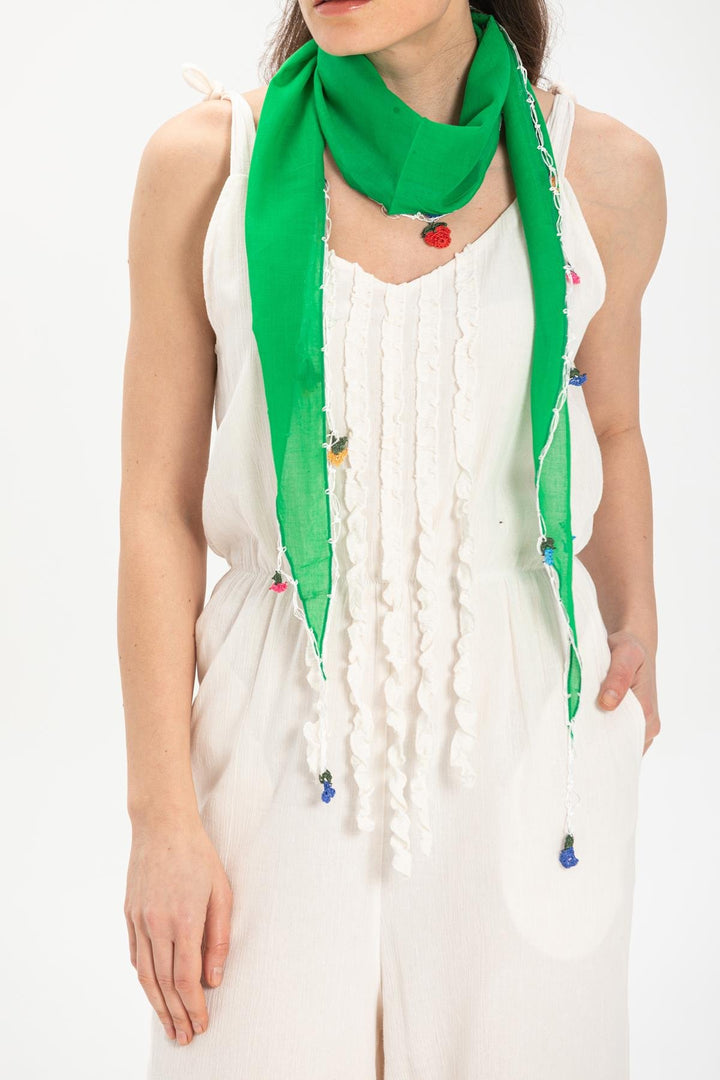 Hand-Embroidered Scarf - Green