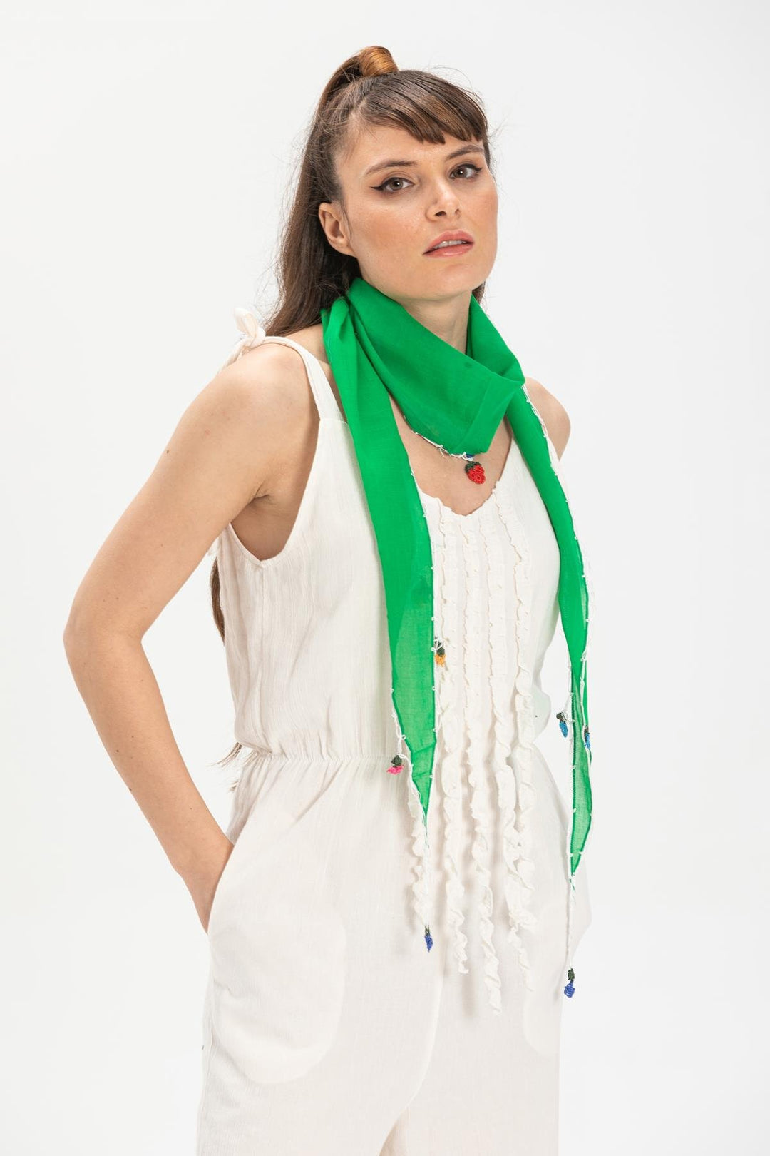 Hand-Embroidered Scarf - Green