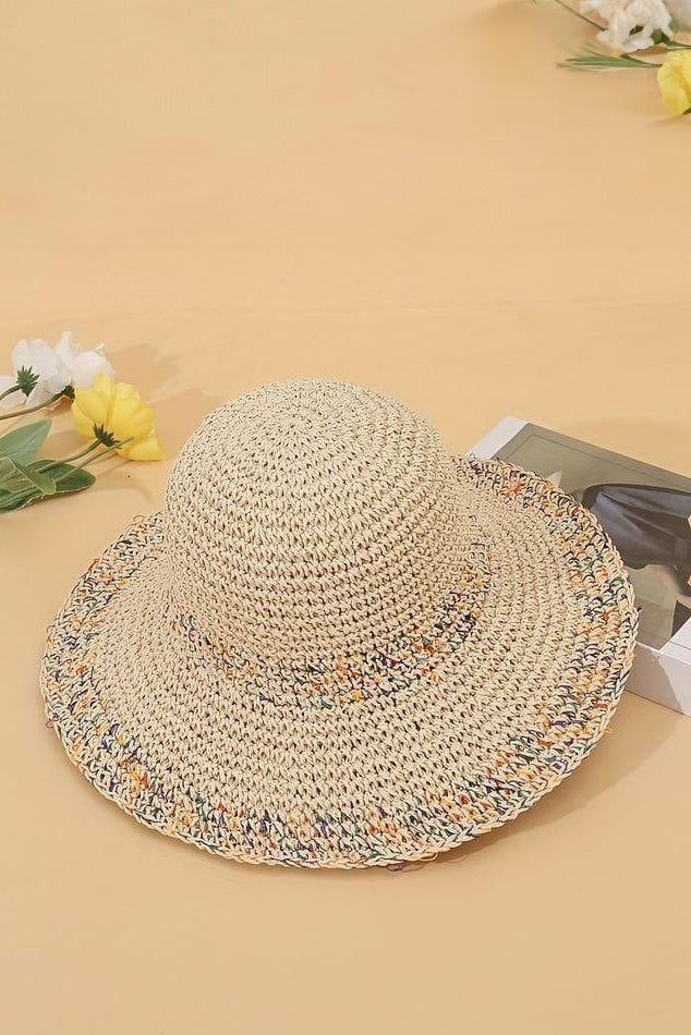 Hand Knitted Straw Hat - Beige