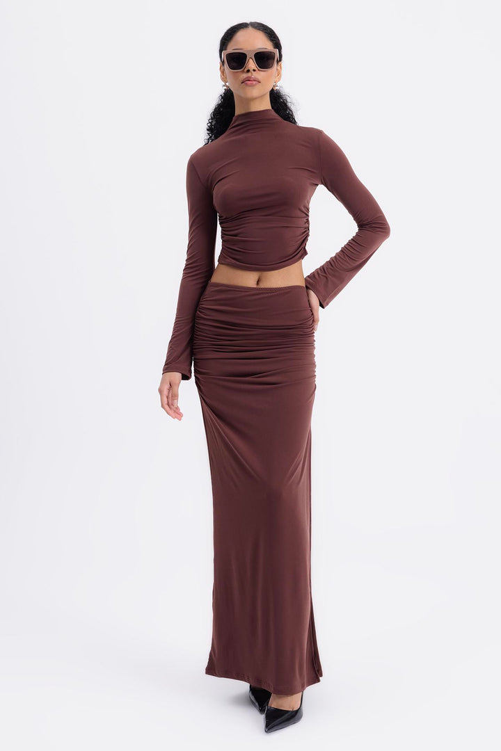 Isabella Brown Draped Skirt