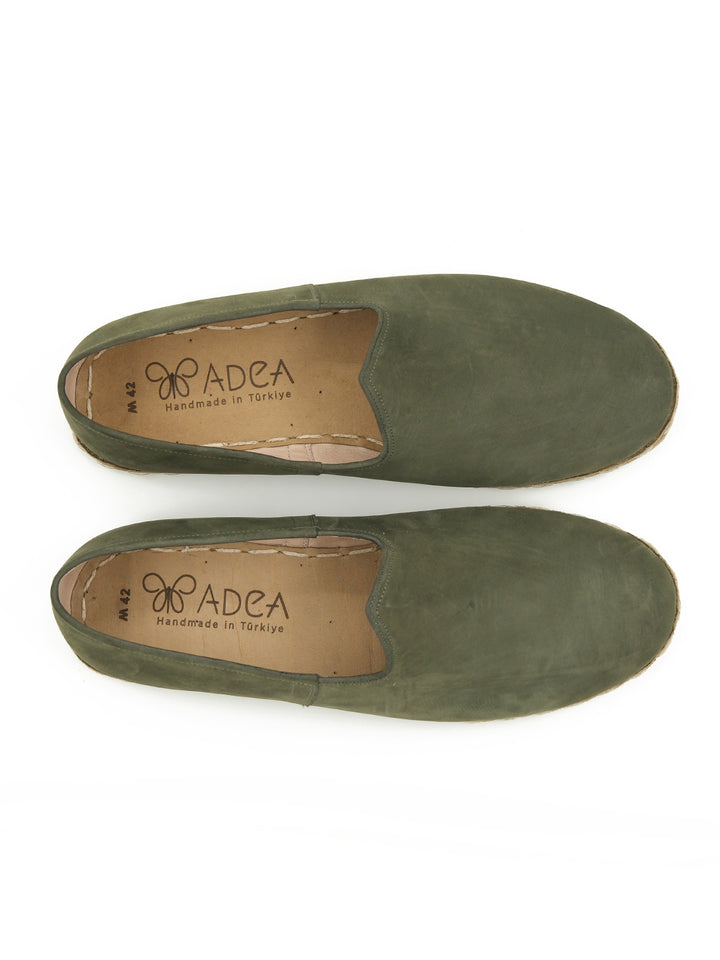 Men's Army Green Slip On Shoes - Nubuck Leather