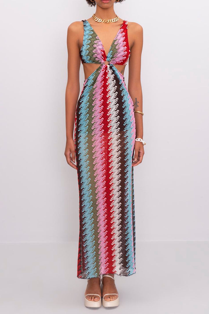 Front Circle Tie Maxi Dress