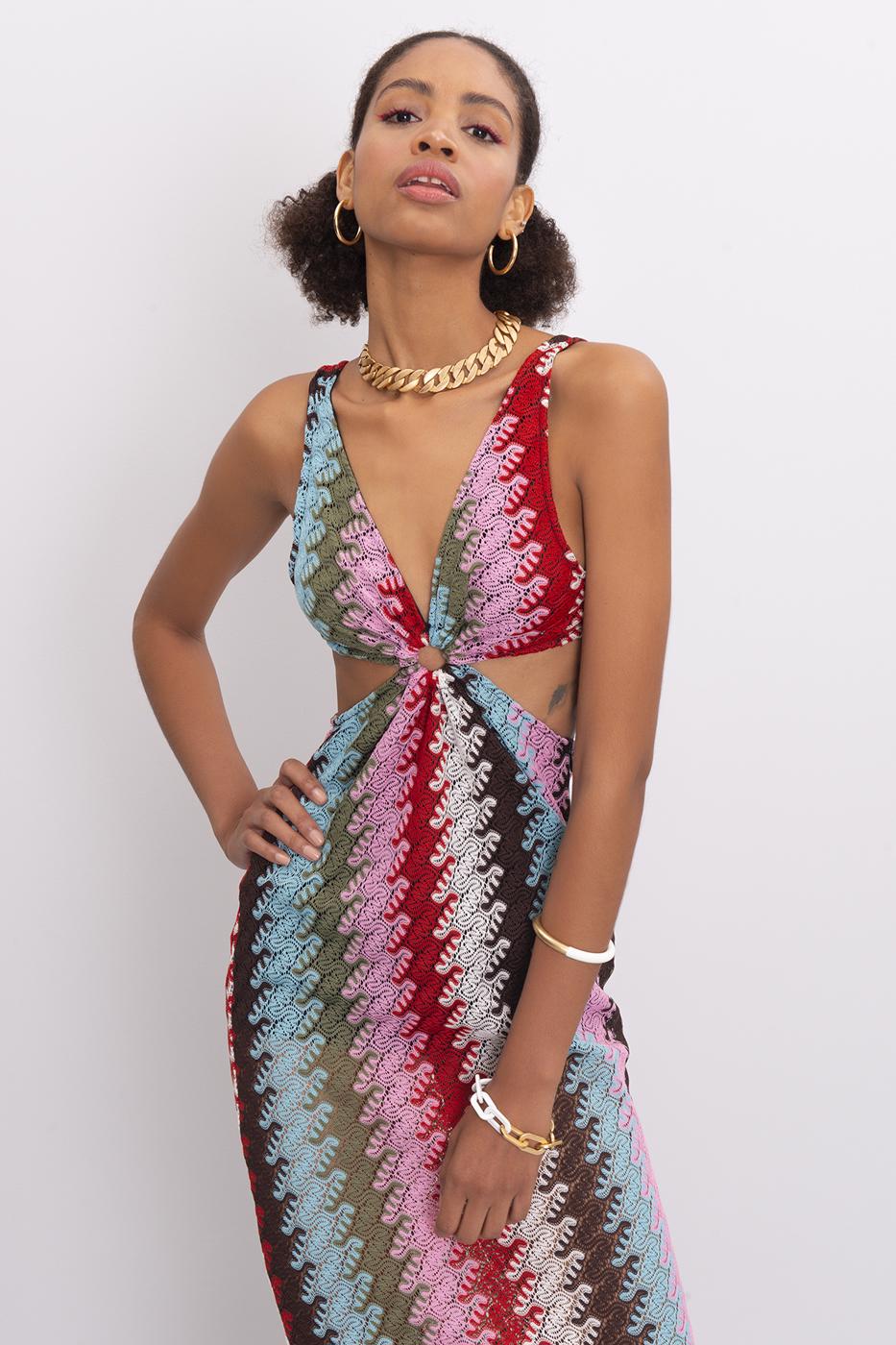Front Circle Tie Maxi Dress