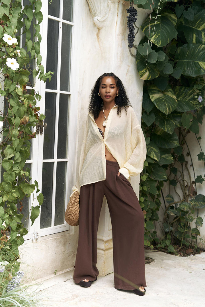 Mahoney Linen Palazzo Pants - Mocha Brown