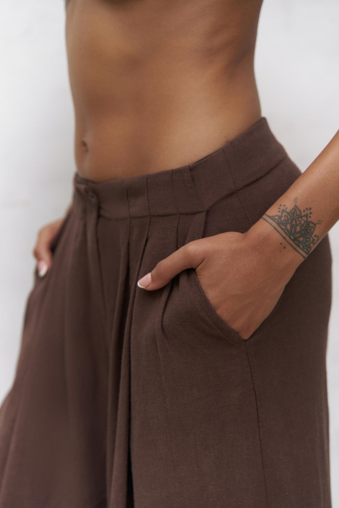 Mahoney Linen Palazzo Pants - Mocha Brown