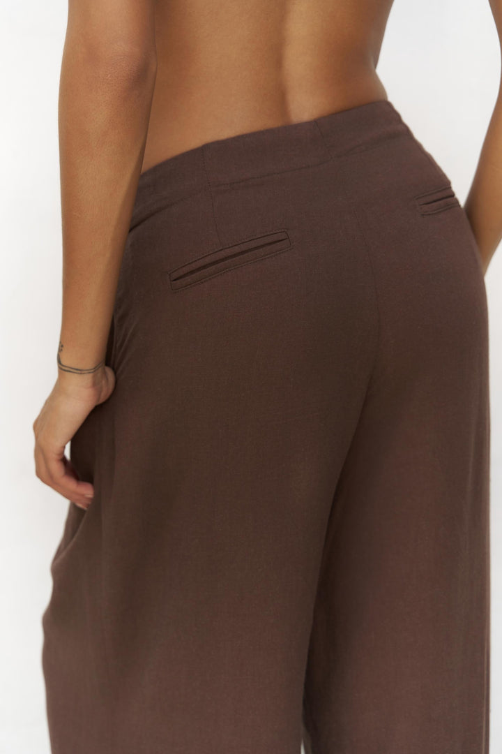 Mahoney Linen Palazzo Pants - Mocha Brown