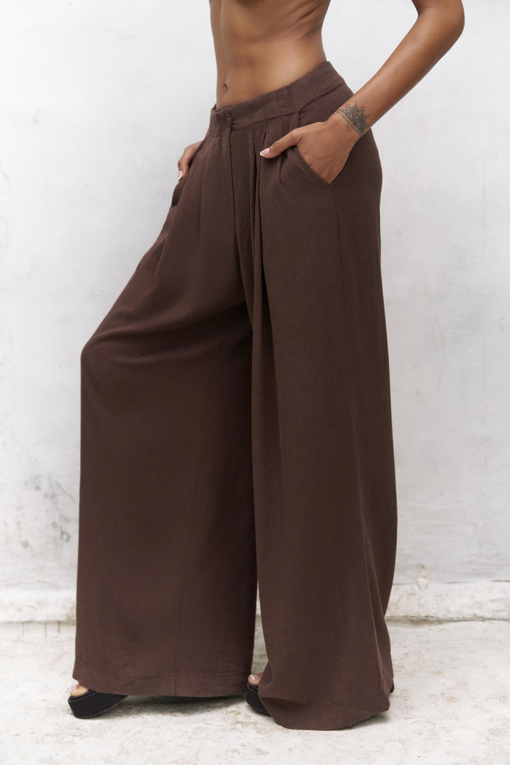 Mahoney Linen Palazzo Pants - Mocha Brown