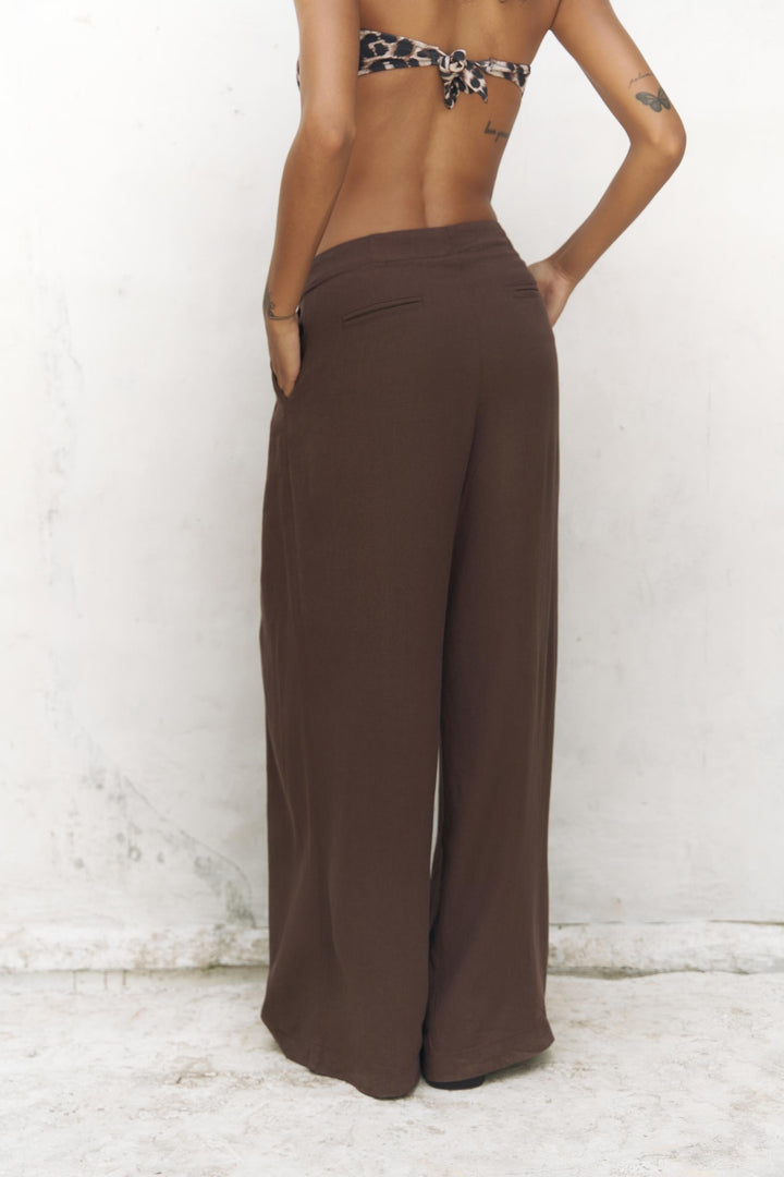 Mahoney Linen Palazzo Pants - Mocha Brown
