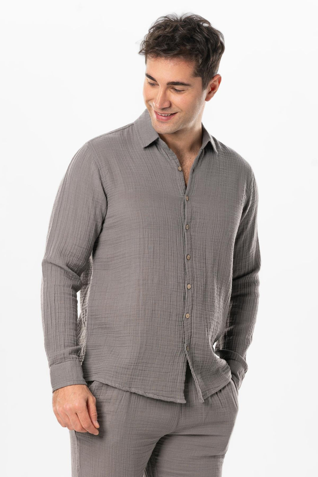 Men - Grey Gauze Long Sleeve Shirt