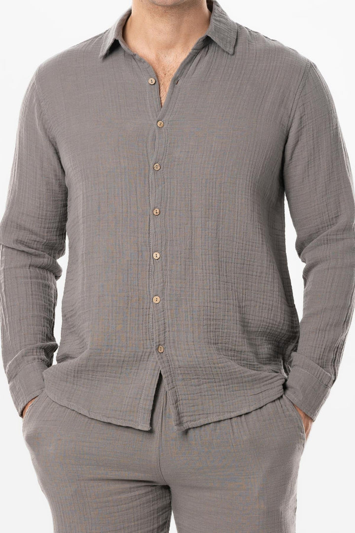 Men - Grey Gauze Long Sleeve Shirt