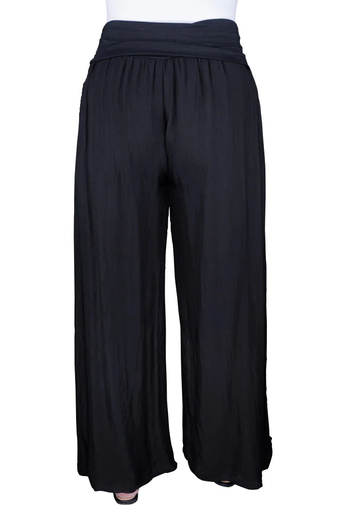 Mercedes Foldover Waist Silk Pant - Black - Tees By Tina