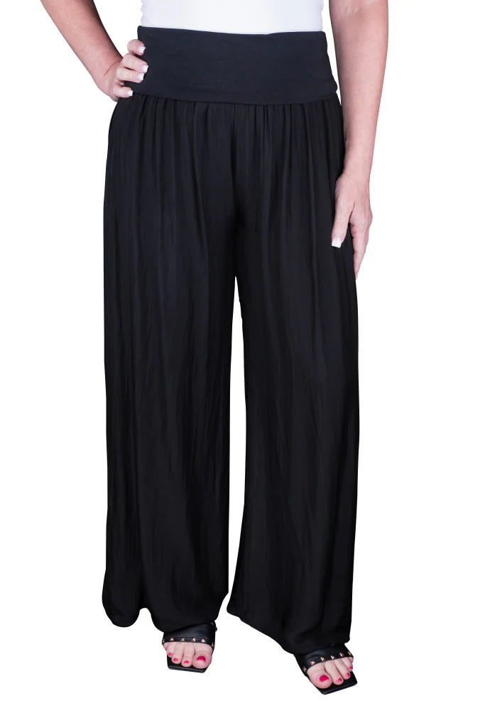 Mercedes Foldover Waist Silk Pant - Black - Tees By Tina