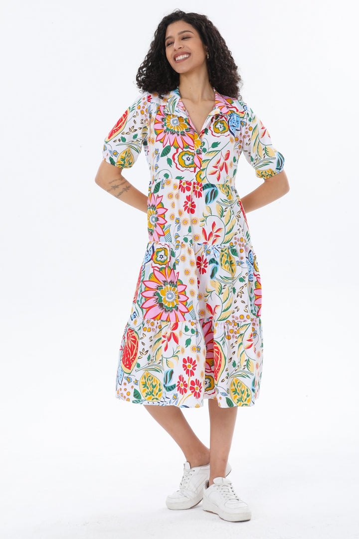 Midi Floral Dress - Mid Sleeves