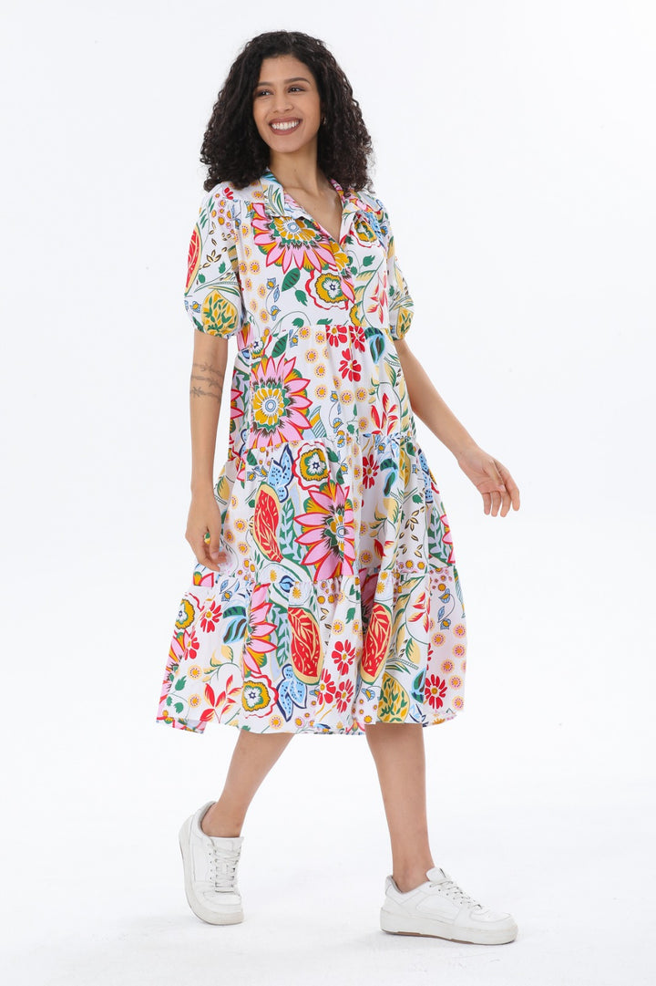 Midi Floral Dress - Mid Sleeves