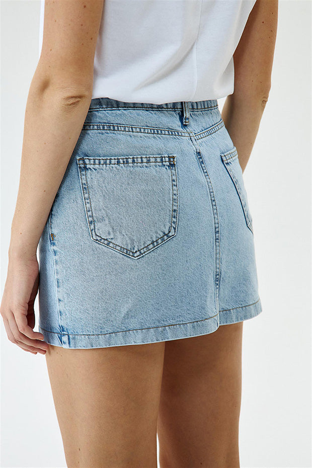 Buttoned Mini Denim Skirt