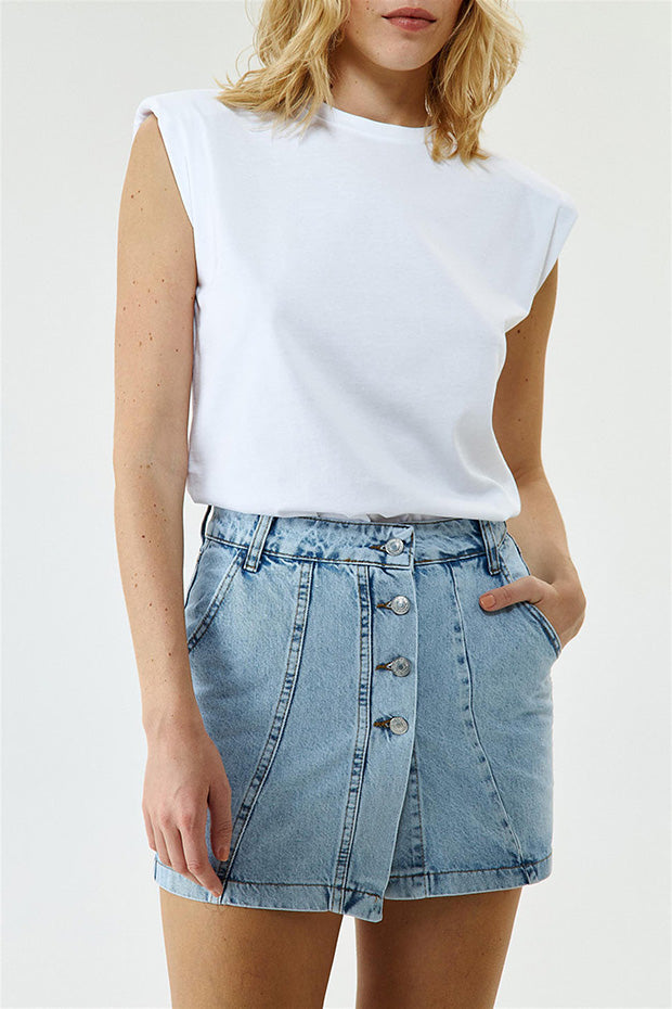 Buttoned Mini Denim Skirt