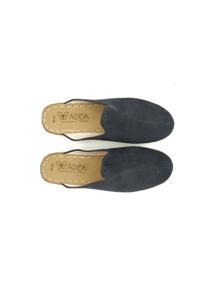 Men's Navy Flat Mule - Nubuck Leather