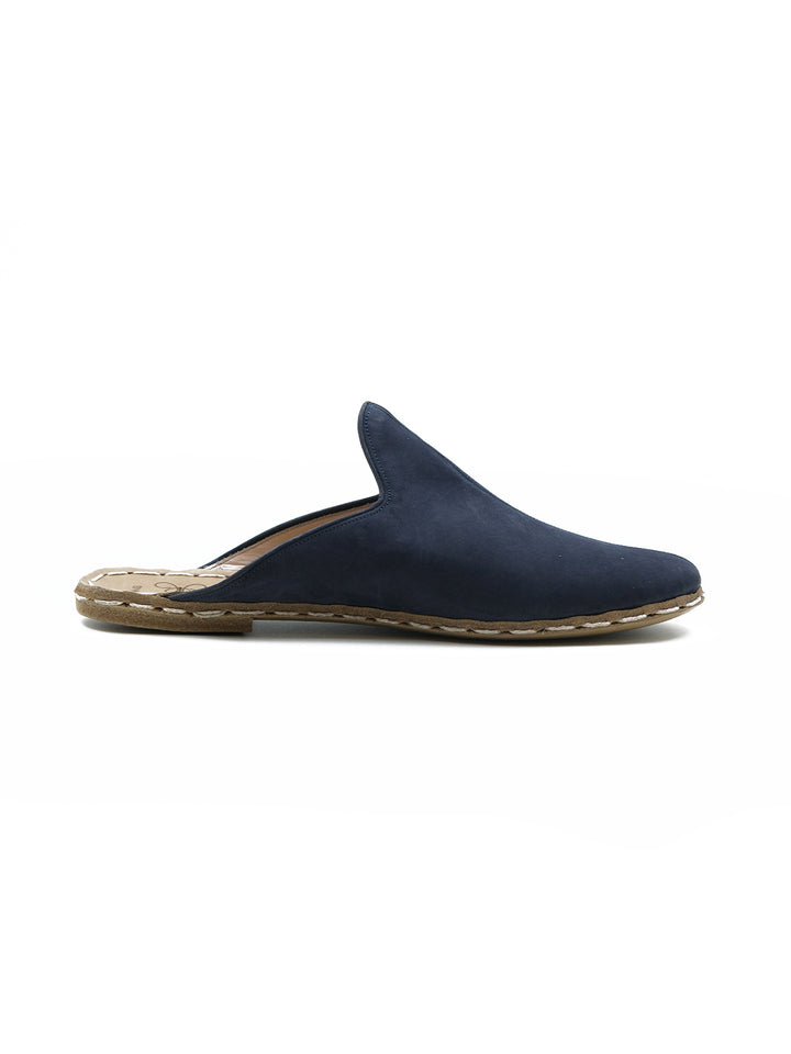 Men's Navy Flat Mule - Nubuck Leather