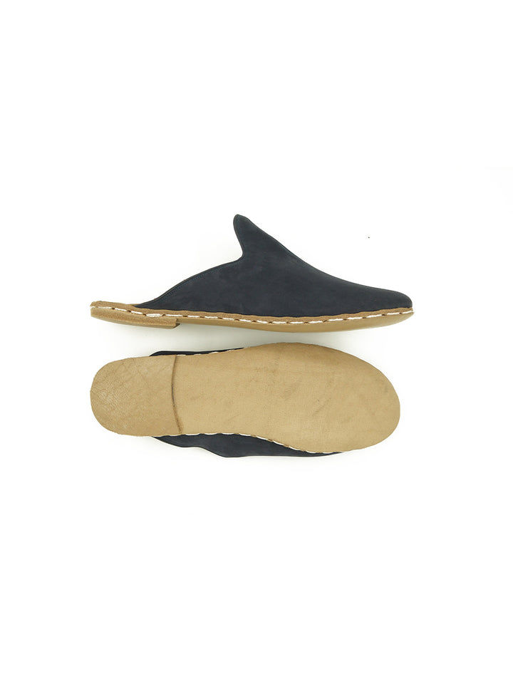 Men's Navy Flat Mule - Nubuck Leather