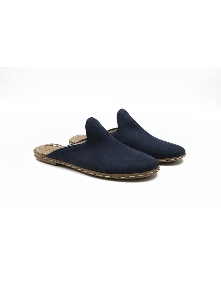 Men's Navy Flat Mule - Nubuck Leather