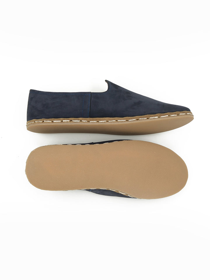 Men's Navy Blue Slip On Shoes - Nubuck Leather