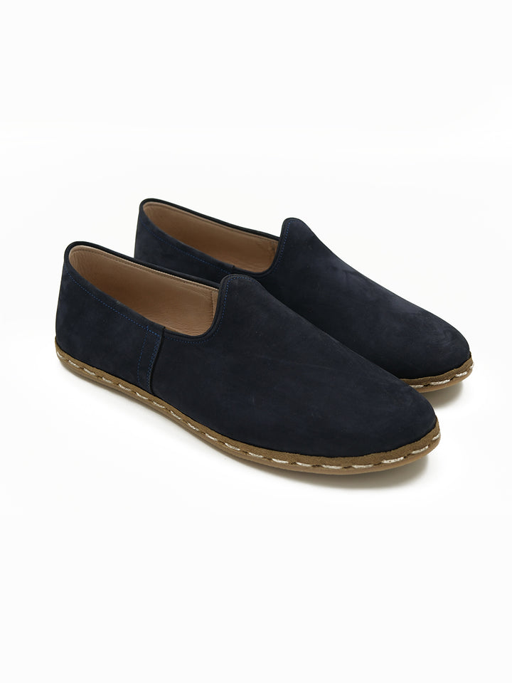 Men's Navy Blue Slip On Shoes - Nubuck Leather