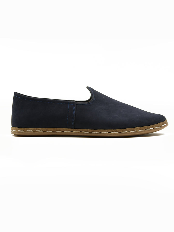 Men's Navy Blue Slip On Shoes - Nubuck Leather