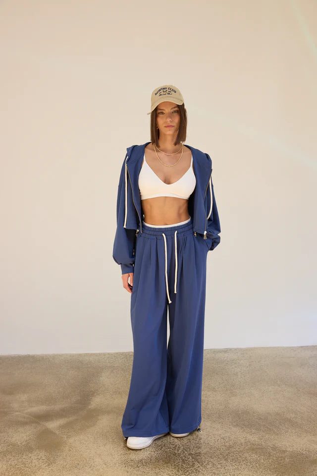 women’s navy comfort fit lounge pants on model