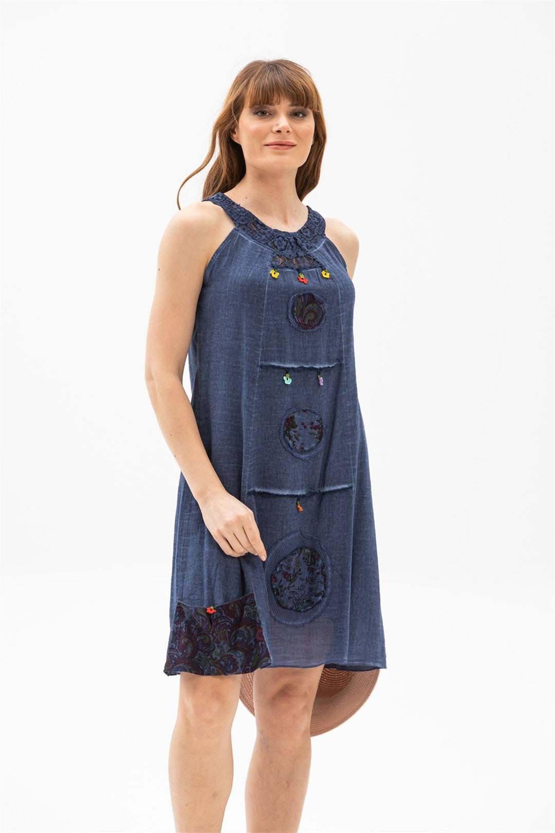 natural fabric and stunning hand embroidery, sleeveless dress