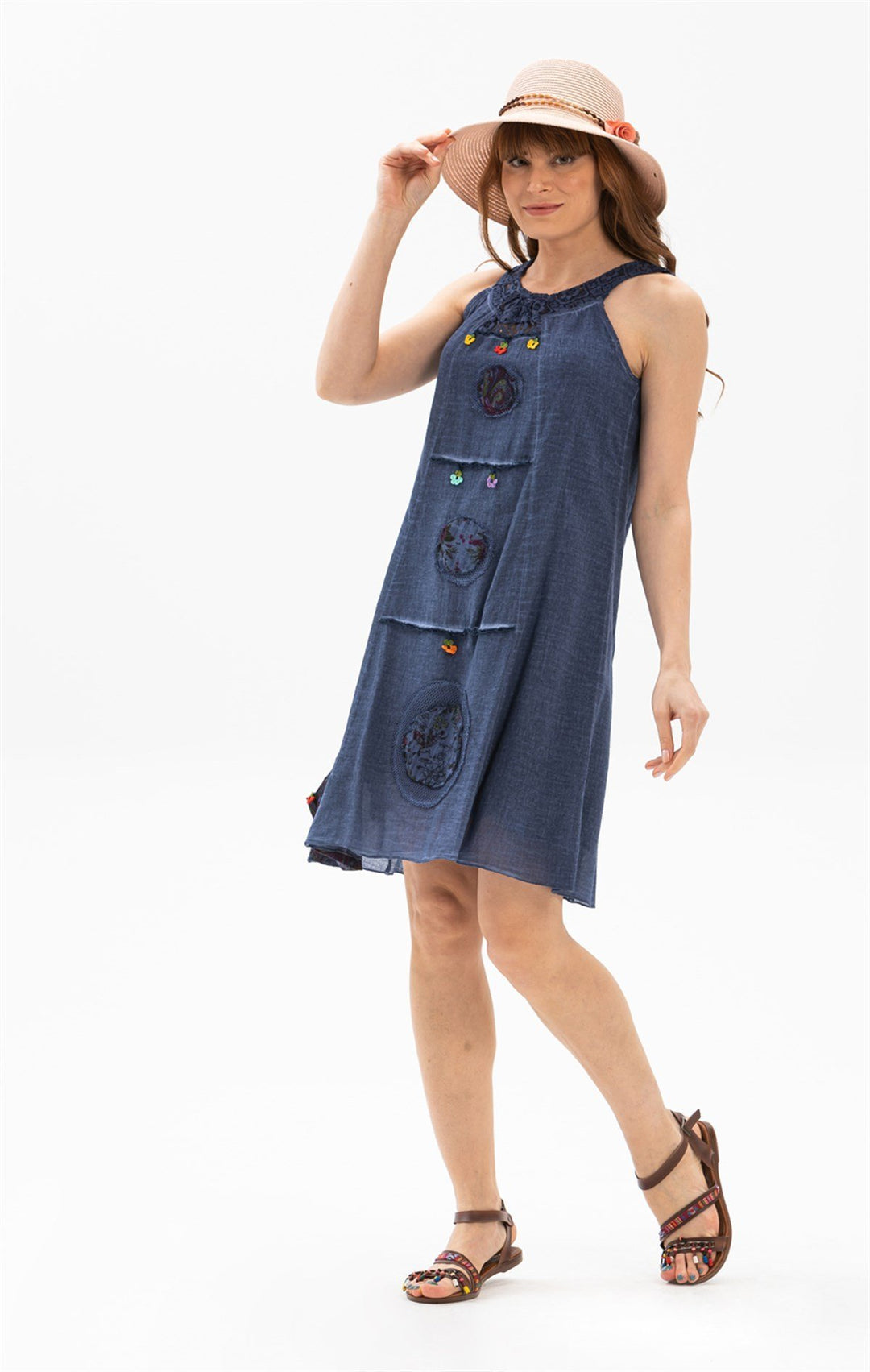 natural fabric and stunning hand embroidery, sleeveless dress