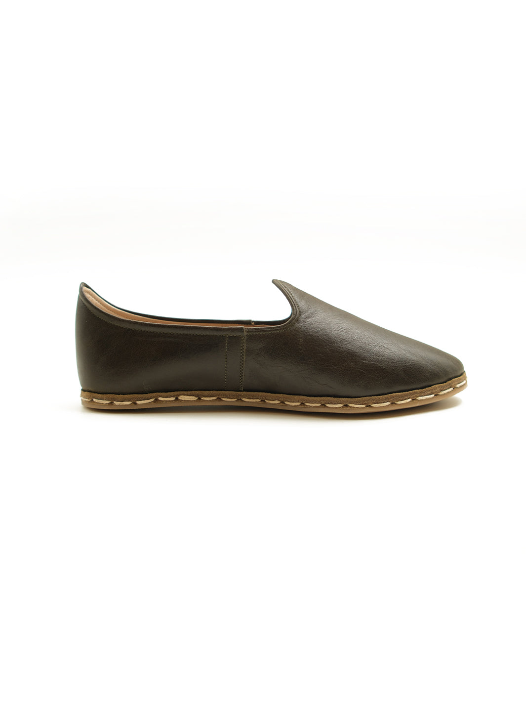 Women's Dark Olive Slip On Shoes - Leather