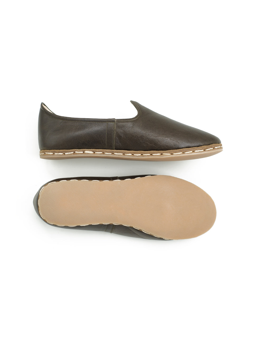 Women's Dark Olive Slip On Shoes - Leather