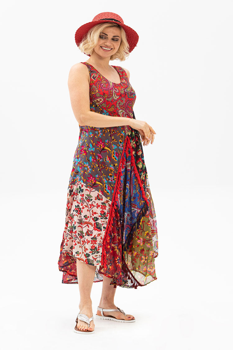 Patchwork Red  Bohemian Dress