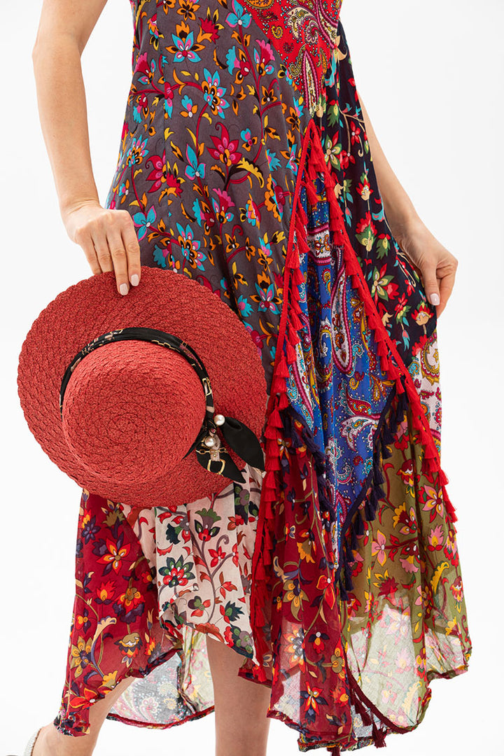 Patchwork Red  Bohemian Dress