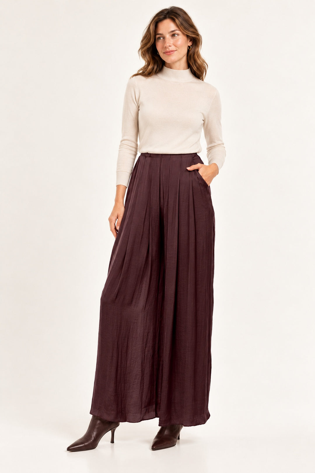 Silky High Waisted Pleated Front Pants