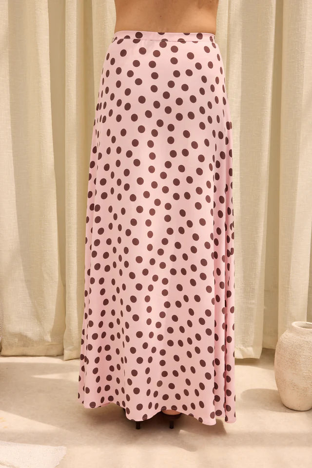 long flowy polka dot skirt with side zipper