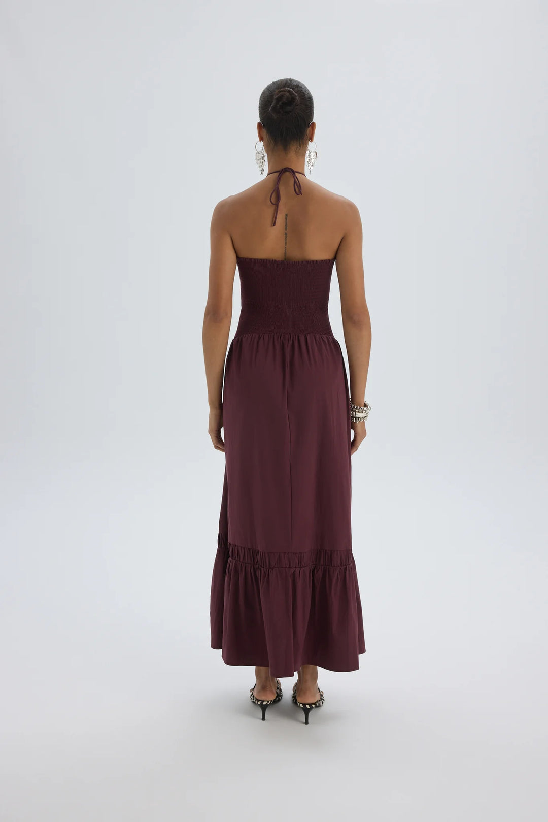 Elegant wine-colored resort maxi dress for luxury vacation evenings
