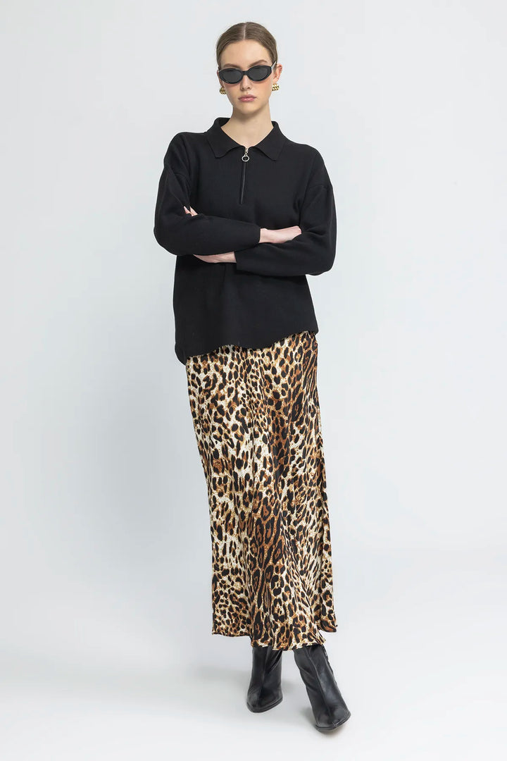 Satin Leopard Long Skirt