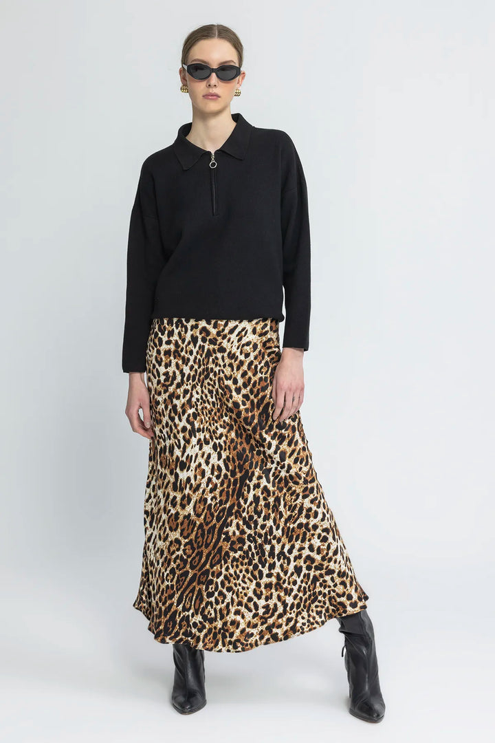 Satin Leopard Long Skirt