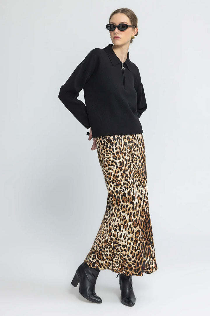 Satin Leopard Long Skirt