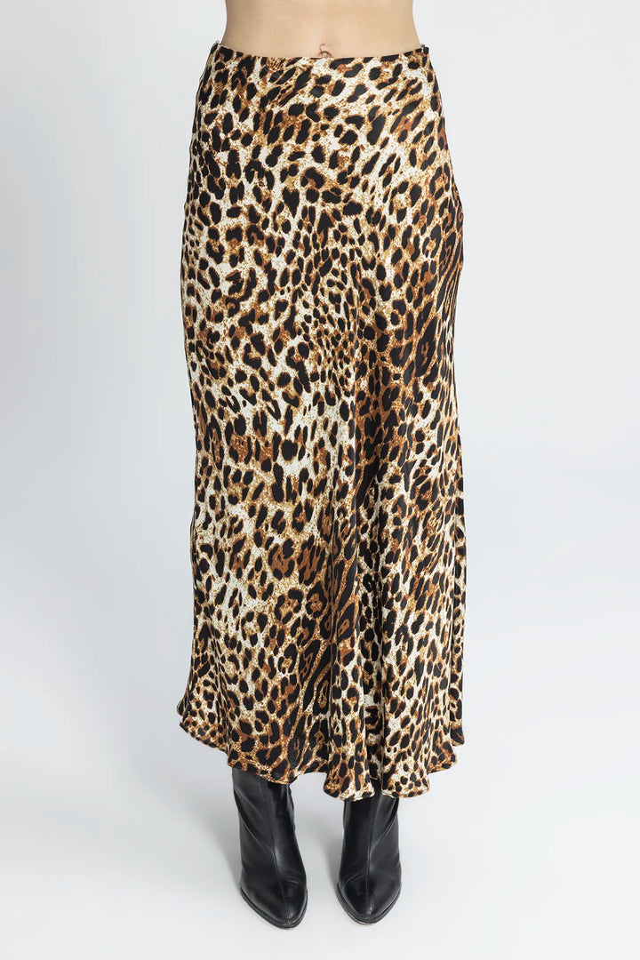 Satin Leopard Long Skirt