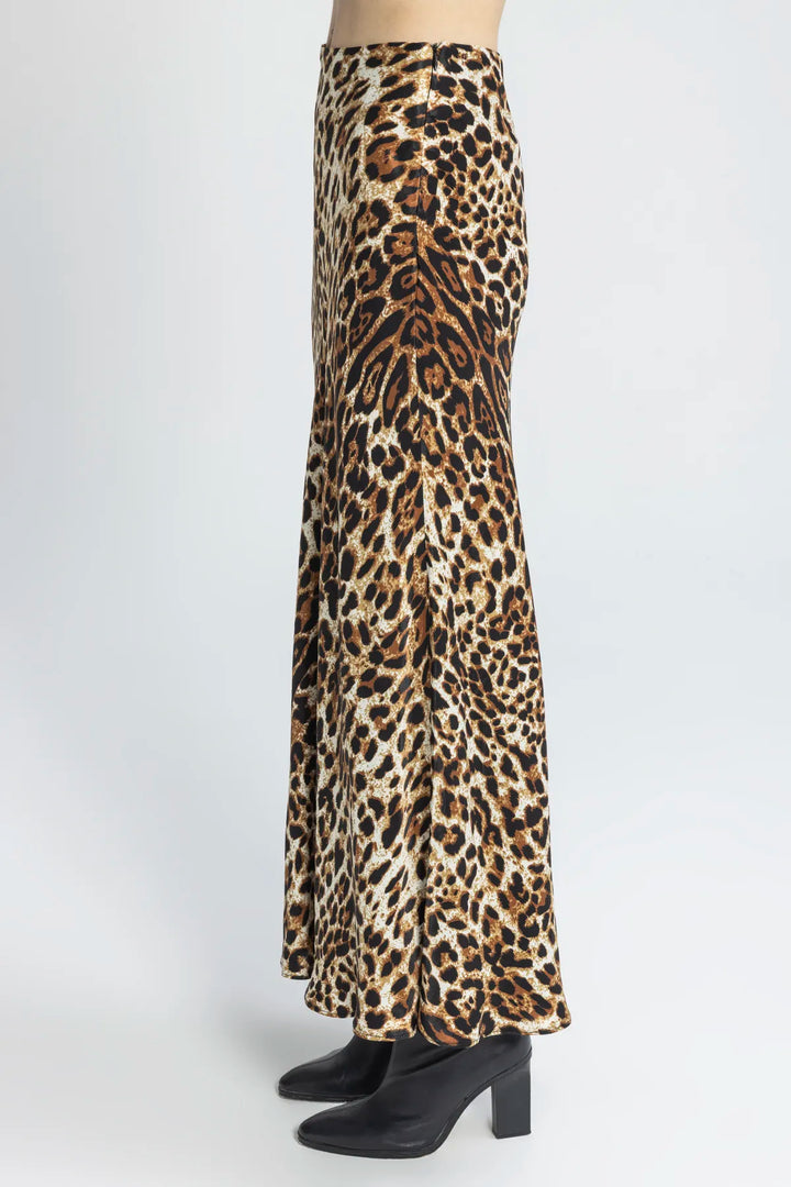 Satin Leopard Long Skirt