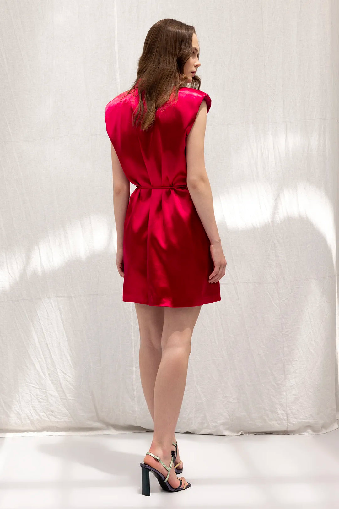 Satin Mini Button Dress-Fuchsia ADEA Satin Mini Button Dress-Fuchsia ADEA