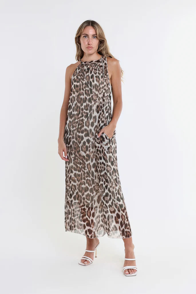 Leopard Madison Silk Shoulder Tie Dress - Tees By Tina