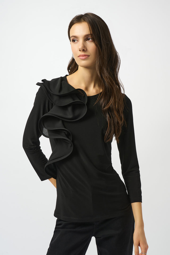 Silky Knit Fitted Ruffled Top - Joseph Ribkoff