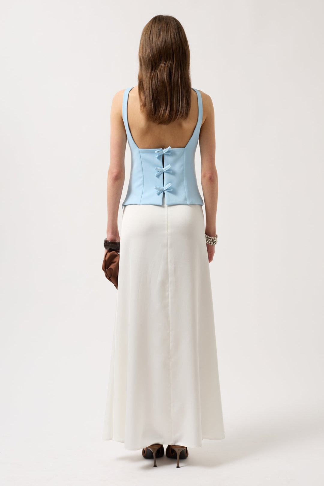 Back Ribbon Detail Blouse - Baby Blue