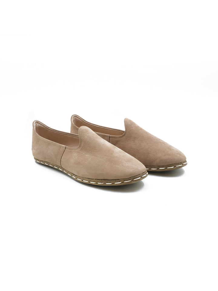 Women's Sand Beige Slip On Shoes - Nubuck Leather