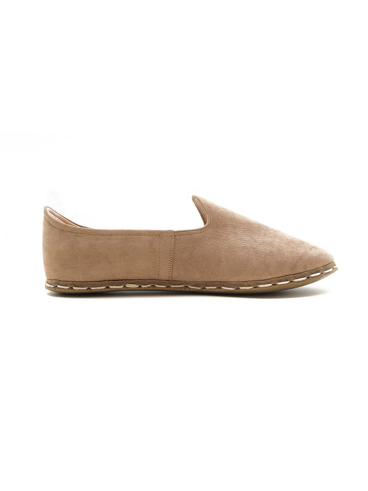 Women's Sand Beige Slip On Shoes - Nubuck Leather