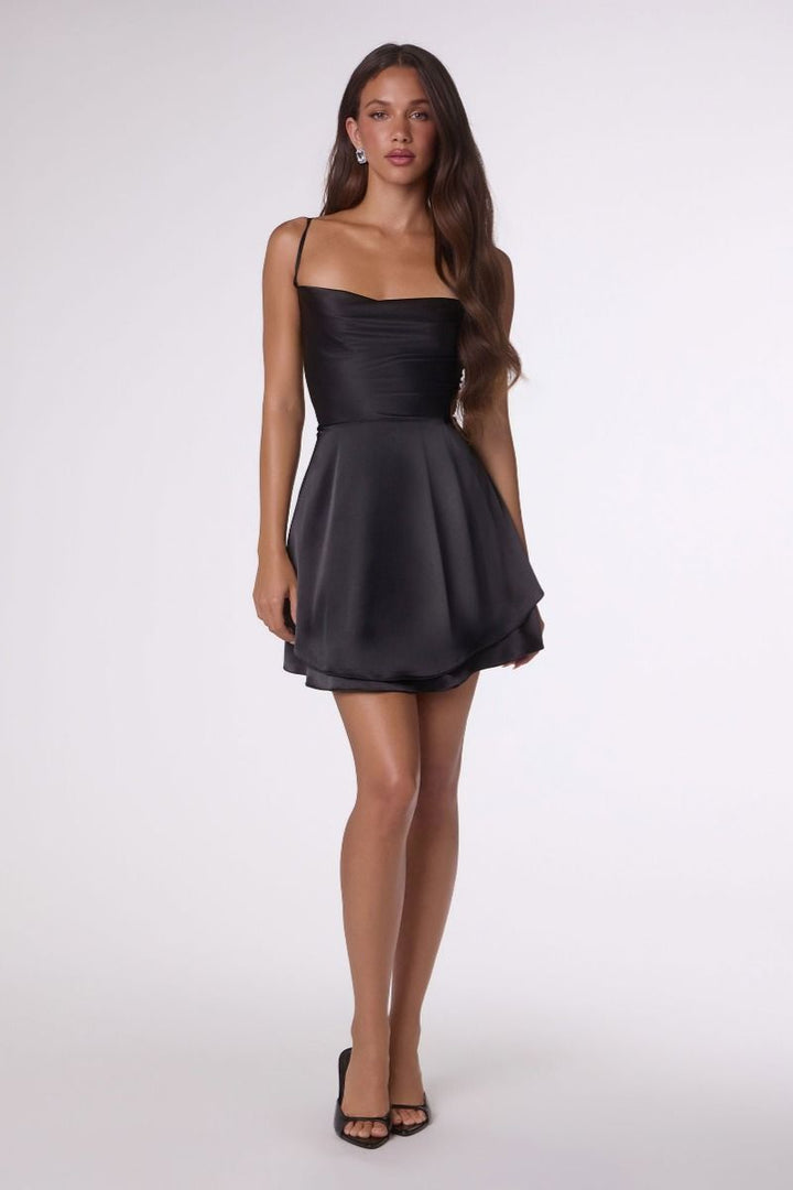 Giulietta Satin Mini Dress — Black